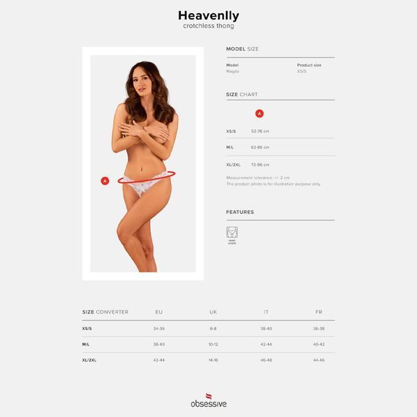 Мереживні танга Obsessive Heavenlly crotchless thong XS/S, з доступом SO8188 фото