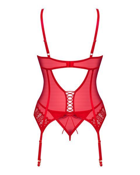 Комплект корсет та стрінги Obsessive Ingridia corset & thong XL/2XL, червоний SO9030 фото