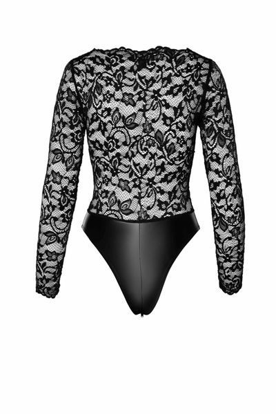 Боді Noir Handmade F296 Psyche, 3XL, мереживо, довгий рукав, низ під латекс, з доступом SX0218 фото