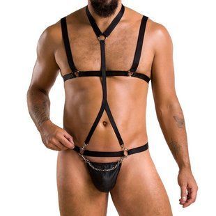 Комплект чоловічої білизни зі стреп Passion 039 SET ANDREW L/XL Black, стринги, шлейки SO7588 фото