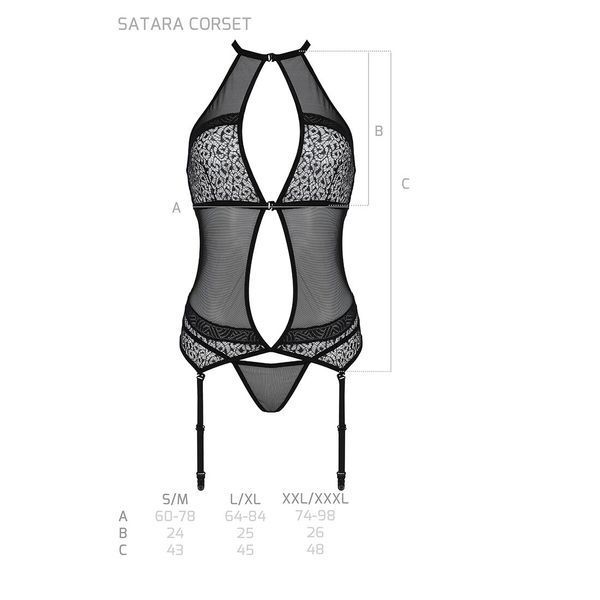 Корсет з пажами Passion SATARA CORSET XXL/XXXL red, стрінги, мереживо, застібки спереду та ззаду SO8480 фото