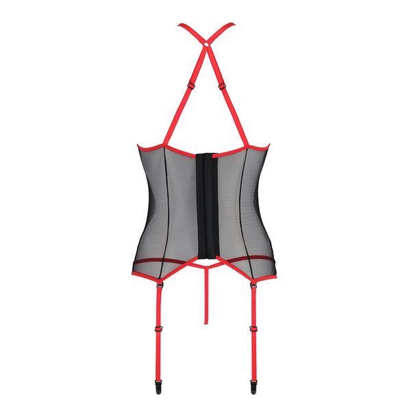 Корсет з пажами Passion SATARA CORSET XXL/XXXL red, стрінги, мереживо, застібки спереду та ззаду SO8480 фото